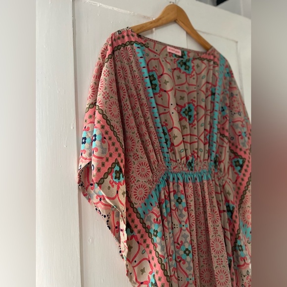 Swami Gear Women’s Silk Blend Pink Printed Caftan Dress Size Medium Large - Picture 5 of 8